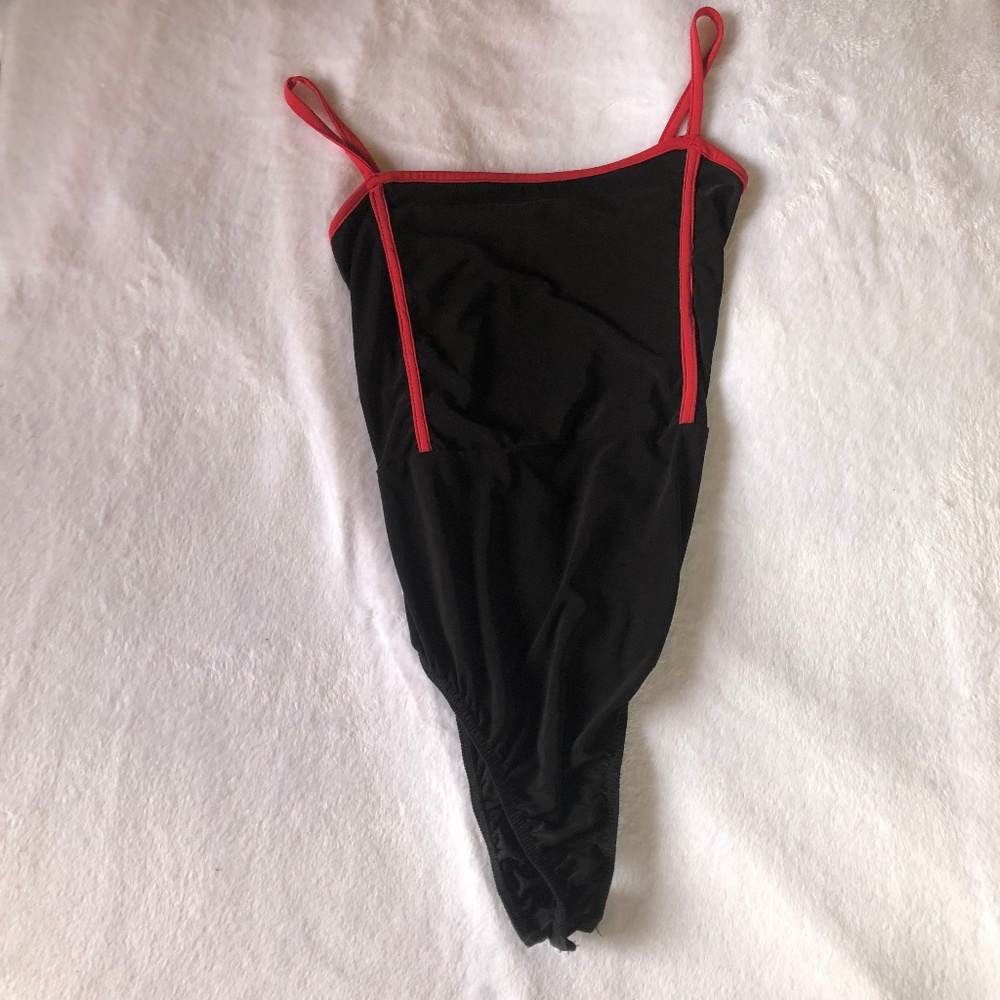 red and black boohoo bodysuit